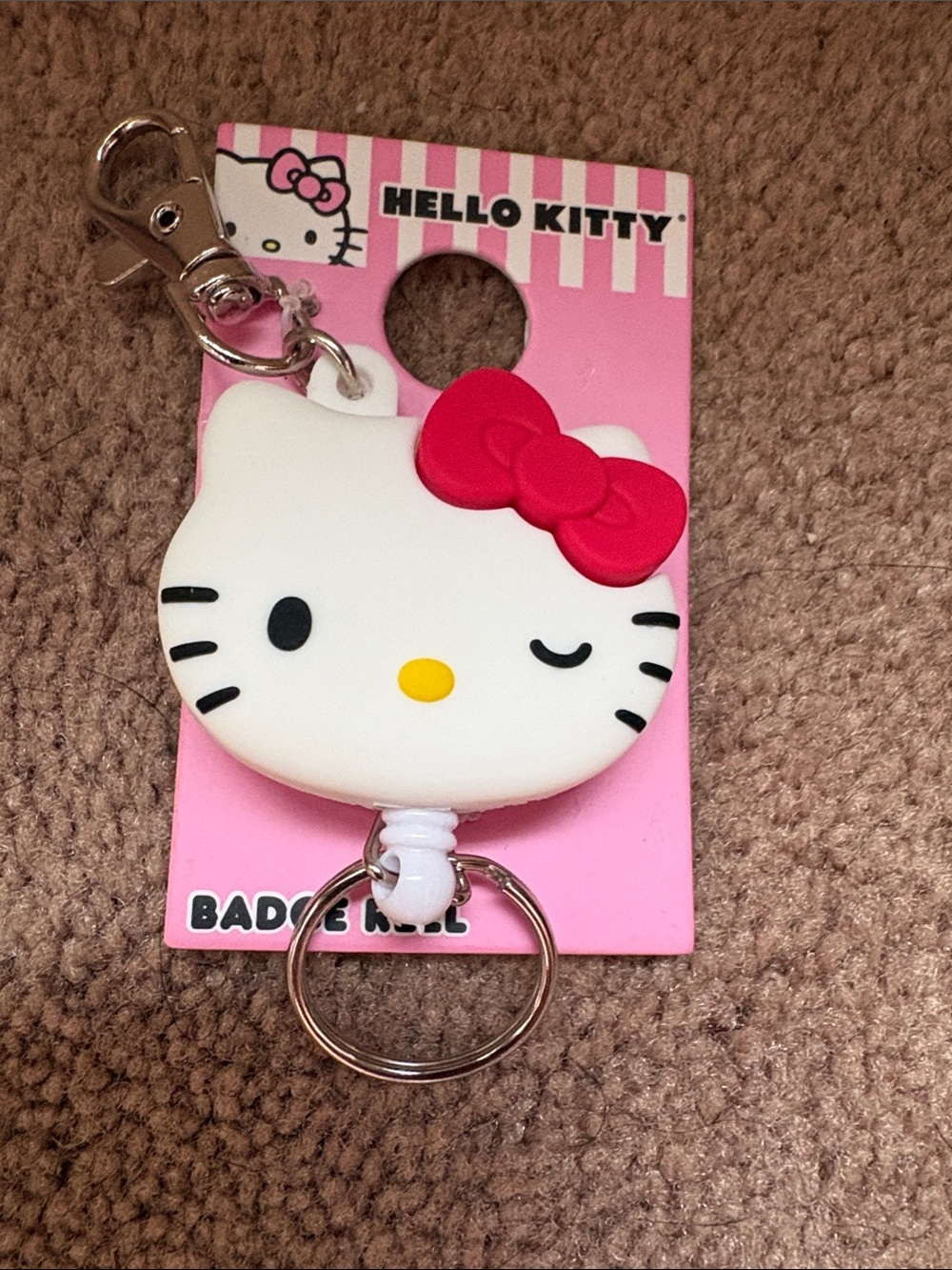 Hello Kitty White Silicone Badge Reel Keychain with Red Bow NWT